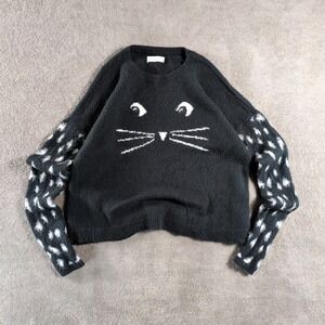 Abercrombie Fitch Womens Black‎ Cat Face Crew Neck Knit Sweater Size M